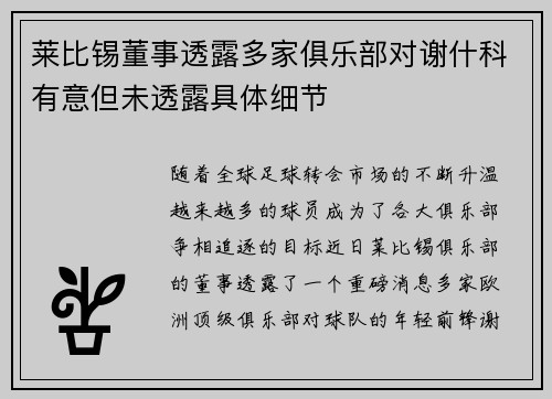 莱比锡董事透露多家俱乐部对谢什科有意但未透露具体细节